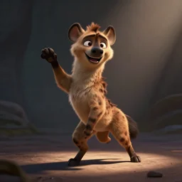 portrait of a happy hyena dancing. pixar style animation 3 d extremely gloomy lighting, shining light and shadow, atmospheric, cinematic, unreal engine, 8 k