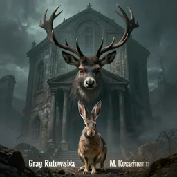 a jackalope, jackrabbit with the antlers of a deer bigger than a building. Menacing. Soulless eyes. Monster. Eldritch. By Greg Rutkowski. By Marc Simonetti. C. M. Kosemen. Masterpiece. Award winning artwork. Cgsociety