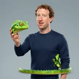 mark zuckerberg revealing himself as a lizard overlord, digital art