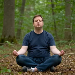 chubby Michael Scott meditate in the Forest