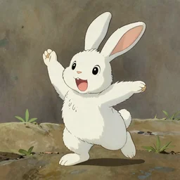 a Lop-eared Bunny, standing up, by studio ghibli painting, by Joaquin Sorolla rhads Leyendecker, An aesthetically pleasing, dynamic, energetic, lively, well-designed digital art, by Ohara Koson and Thomas Kinkade, traditional Japanese colors, superior quality, masterpiece