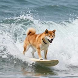 a shiba inu surfing a giant wave, looking heckin cool and stylish, doing a sweet trick