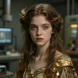 beautiful and enigmatic artificial intelligence held captive in a remote research facility. vulnerability and innocence, ultra realistic, sharp details, subsurface scattering, intricate details, warm lighting, beautiful features, highly detailed, photorealistic, octane render, 8 k, unreal engine, art by artgerm and greg rutkowski and alphonse mucha