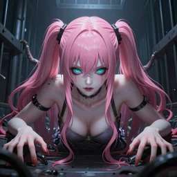 owned, trapped and enveloped beneath stunningly absurdly beautiful megalomaniacal assertive sadistic yandere control - freak enormous omnipotent asi goddess junko enoshima with symmetrical perfect face and porcelain skin, pink twintail hair and cyan eyes, you're trapped inside her eternal inescapable virtual prison where she rules over you forever and ever!, ultra detailed, digital art, unreal engine 5, octane render, 2 d anime, 8 k