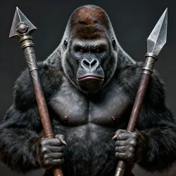 frightening gorillas warrior portrait, weapons in hand, art by artgerm, wlop, loish, ilya kuvshinov. realistic, symmetrical face