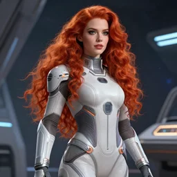 epic professional digital art of stunningly gorgeous redhead female starship astronaut in futuristic outfit by leesha hannigan, iris van herpen, artstation, cgsociety, wlop, epic, much wow, much detail, gorgeous, detailed, masterpiece