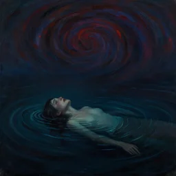 despair, drowning, loneliness. collapsing into spiral oblivion, the weeping visage of a longing dreamer in desolation. cosmic void, abyssal ocean depths, vibrant darkness, by jackson pollock, john avon, rebecca guay, carl critchlow. moody, murky. dimming hope in the endless waters. surrealism, gouache acids. final fleeting moments.