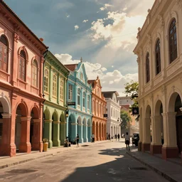 calcutta street with colourful colonial facades by satoshi kon, ilya repin, lena aenami, shinji kimura