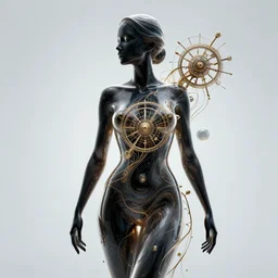 perfect female body silhouette, liquid sculpture, astral clockwork, abstract shapes, photorealism, beautiful portrait