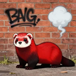 ( ( graffiti tag ) * ( furry fandom ) * ( ( friendshaped ) * ( ( ferret = weasel = stoat ) + ( red and black ) ) ) + ( ( smoke cloud ) + ( ( backing ) * brick wall ) )