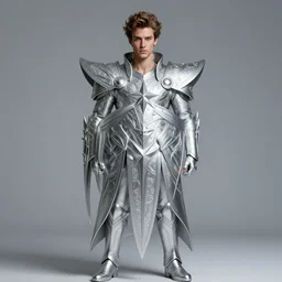 full body portrait of tyler posey as a magical star guardian. shield. silver. detailed face, concept art, intricate, highly detailed 8 k, smooth, sharp focus, handsome and aesthetic shape of face and body, artgerm, artstation, art by zexi guo and nira and junpei suzuki and gharliera and rinotuna