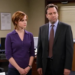 screenshot from the office (2002) emma watson with Michael Gary Scott as steve carrell from the office (2002)