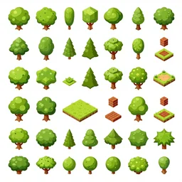 A isometric game assets spritesheet from dofus Online, tree of savior and clash of clans.  HD vector Containing modular props,  terrain, trees, floor, bricks, platform, vector art, very detailed