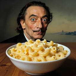 a bowl of macaroni and cheese in the style of salvador dali