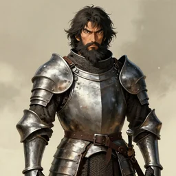 a rustic man wearing medieval armor, bearded, by yusuke murata