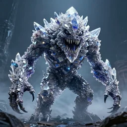 a giant monster made of crystals, scary, giant, photograph,