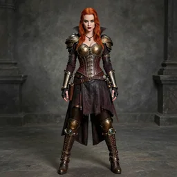 full body photo of kat dennings as a steampunk vampire warrior