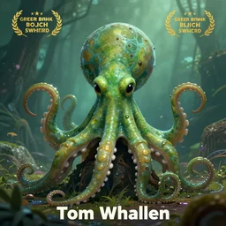 a movie poster for the film (green robot octopus) by Tom Whalen, highly detailed, award winning creature portrait, fantasy, artstation