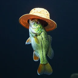 a green fish wears a hat