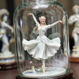 fuji gfx, 8 k, j. j abrams flare ; joyful ultra realistic galadriel in hublot ( 1 9 9 0 ) film still lilypond dance scene in frontiers in porcelain photography fashion magazine june seinen manga portrait edition, hyperrealistic real - life smiling britt marling porcelain dancer in victorian glass jar, pointe pose, eye contact, tilt shift wide shot zaha hadid background
