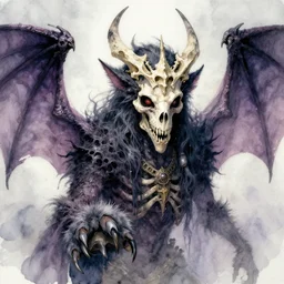 Diabolical Masterpiece Fuzzy Paws Fluffy Ears Chris Cold Christophe Young Cristi Balanescu artstation ancient dracolich flying wraith dragon, wearing bone crown lich skeleton crypt watercolor face head eyes teeth snout collar ASPCA adoption center