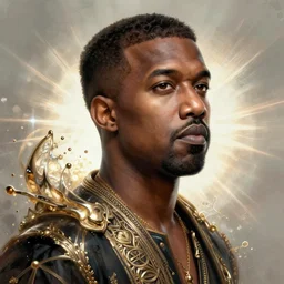 Portrait of Kanye West as the god-emperor of mankind,  amazing splashscreen artwork, splash art, head slightly tilted, natural light, elegant, intricate, fantasy, atmospheric lighting, cinematic, matte painting