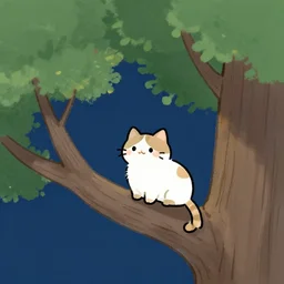 a cute cat on a tree at night drawing