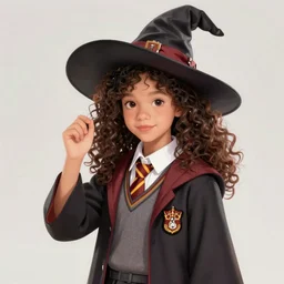 Okay listen here I want at a cool young witch girl who is wearing her school uniform for a magic school. She has curly hair and is currently casting an extremely large fire spell around herself. She is very angry at something we can't see. Make it a digital illustration like anime.