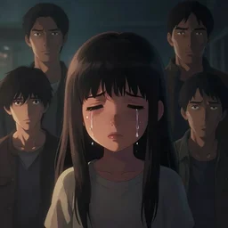 a cute girl with long hair crying, cinematic lighting, dramatic atmosphere, artwork by dustin nguyen, akihiko yoshida, greg tocchini, greg rutkowski, cliff chiang, 4 k resolution, trending on artstation