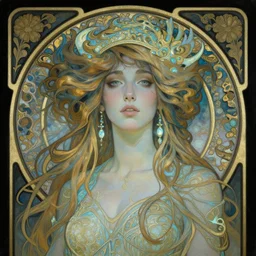 asymmetrical portrait painting, maya ali, wind sorcerer, gloomhaven, luminescent, art nouveau, fantasy, intricate, elegant, highly detailed, luminescent, octane render aesthetic, matte painting concept art, sharp focus, illustration, art by lawren harris and a. j. casson, artgerm and greg rutkowski and alphonse mucha
