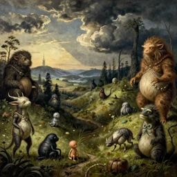 a beautiful landscape with weird creatures by hieronymus bosch