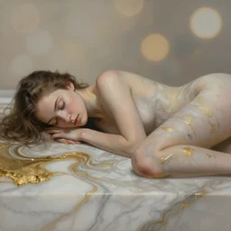 3 d female body silhouette sleeping in marble liquid acrylic fluid, cinestill, bokeh photography, photography by amy leibowitz and volfgandg schneider, painting by morava and goldalh, artstation, epic concept art, beautiful female face matte painting
