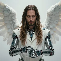 epic portrait of Jared Leto, bloomed lighting, angelic, futuristic,  very detailed, detailed mechanical hands, electrical details, cinematic lighting high details, 4k, 8k, trending on artstation, ultra-realism