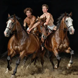 horses entangled by jenny saville and peter mohrbacher and roberto ferri, jumping, running, struggle, wide eyes, motion, jumble of muscles, dramatic, dynamic lighting, sharp focus