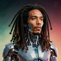 retrofuturistic poster cybernetic bob marley nano enhancements, gradient space graphics in background, close up, quint buchholz, wlop, dan mumford, artgerm, liam brazier, peter mohrbacher, raw, featured on artstation, octane render, cinematic, elegant, intricate, 8 k
