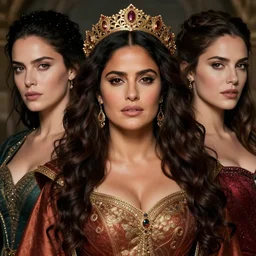 Salma Hayek as a beautiful Medieval Queen by Artgerm and Anna Podedworna and Alex Ross, extremely detailed , hyper realistic ,smooth, sharp focus