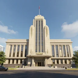art deco city hall,3d render,unreal engine