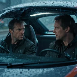 close - up of characters talking inside hovercar. architecture by syd mead. thick rain. grizzled. screenshot from the liveaction cyberpunk detective show. moody. masterpiece, magnum opus, monumental achievement, classic gem. octane render. nvidia amd graphics demo. lighting by james gurney. trending. artstation cgsociety behance. 4 k. beyond style stylish polished slick smooth spectacle spectacular fantastic staggering stunning flashy.