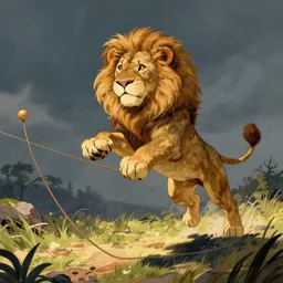 illustration of a lion jump roping by dr. seuss