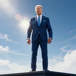 Joe Biden standing on air, cinematic, hyper realism, high detail, bright lights, lens flare, octane render, 8k