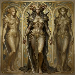 a detailed full body portrait of faoiltiama, by greg rutkowski and justin gerard, digital art, monstrous, art nouveau, baroque style, realistic painting, very detailed, fantasy, dnd, character design, trending on artstation