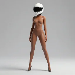 a fashion model in helmet, creative, brown skin, digital art, photo manipulation, artstation, standing, cyberpunk, giant, street, duck shoes, up there, photoshop, people