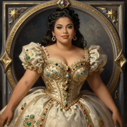 portrait of a stunningly beautiful mexican, curvaceous glamour model, wearing an exquisite gown, greg manchess painting by sargent and leyendecker, studio ghibli fantasy close - up shot asymmetrical intricate elegant matte painting illustration hearthstone, by greg rutkowski by greg tocchini by james gilleard