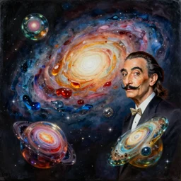 a hd surrealism painting of 3d cast glass galactic complimentary colored galaxy sculptures by salvia dali the second, salvador dali's much more talented painter cousin, 4k, ultra realistic