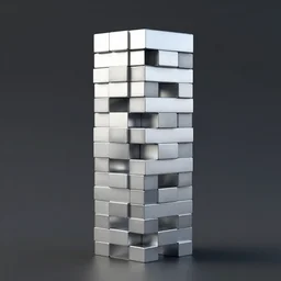 blocks stacked like jenga for all axes, like contemporary sculpture, simple, silver steel, trending on behance, keyshot 1 1