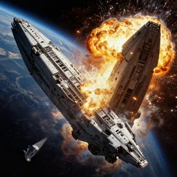 two homeworld style gigantic spaceship freighters ramming and colliding and exploding in space, epic, sweeping, awe - inspiring, art by anders zorn, wonderful masterpiece by greg rutkowski, beautiful cinematic light, american romanticism thomas lawrence, greg rutkowski
