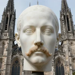 hyperrealistic pre - raphaelite portrait photo of a male head without a mustache merging with a cathedral building, one head only, etheric, evoking symbolic metaphors, head in focus, ornamental, intricate, elegant, golden ratio, sharp focus, dramatic lighting, art by ernst haeckel, john william godward, gustav klimt, zdzisław beksinski,