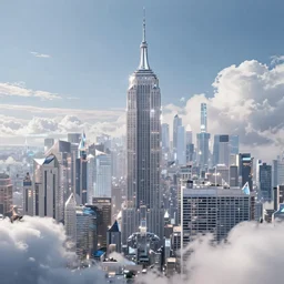a futuristic new york city in shiny crystalline, octane render, clouds : 2