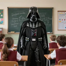 “Darth Vader in school room with kids, movie scene, ultra realistic, rendered with unreal 5 engine”
