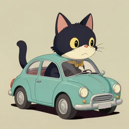 by richard scarry. a cat shaped car. a 1 9 5 0 s retro illustration. studio ghibli. muted colors, detailed
